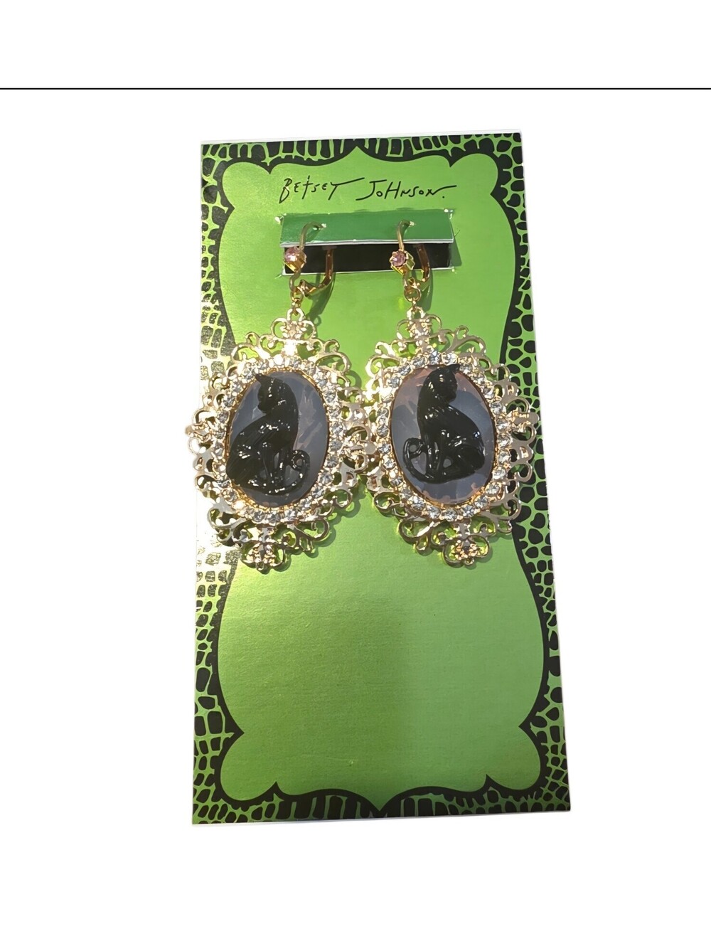 Betsey Johnson Black Cat Frame Earrings